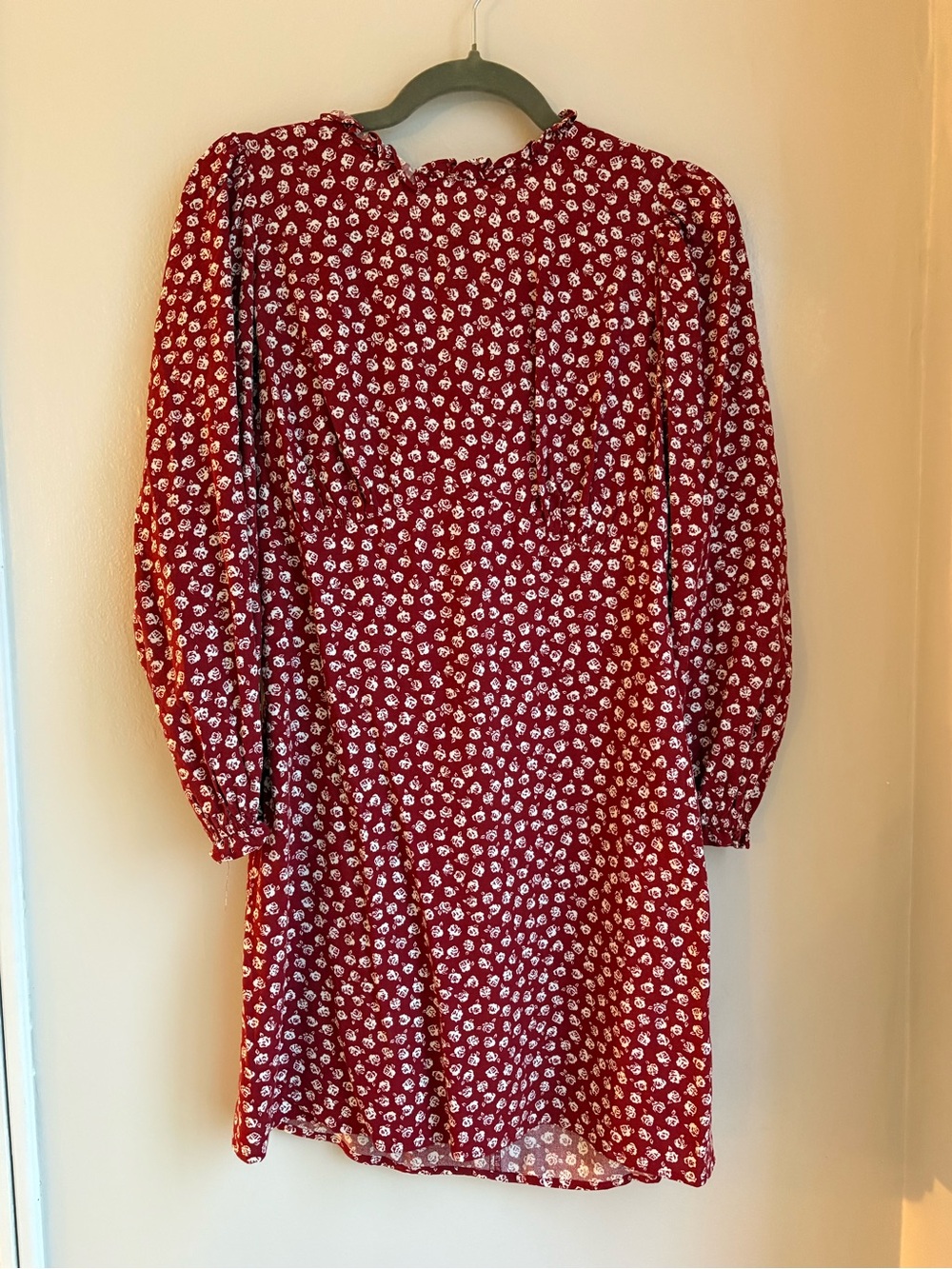 Reformation Burgundy Floral Long Sleeve Mini Dress - Ruffle Collar - Size 4